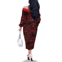 Dark Samoa Manuia Le Kerisimasi Family Matching Off The Shoulder Long Sleeve Dress and Hawaiian Shirt Pacific Patchwork Xmas Vibes LT9 - Polynesian Pride