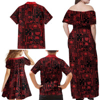 Dark Samoa Manuia Le Kerisimasi Family Matching Off Shoulder Maxi Dress and Hawaiian Shirt Pacific Patchwork Xmas Vibes - Polynesian Pride