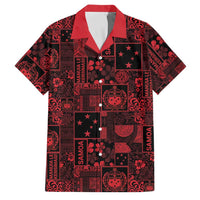 Dark Samoa Manuia Le Kerisimasi Family Matching Off Shoulder Short Dress and Hawaiian Shirt Pacific Patchwork Xmas Vibes LT9 Dad's Shirt - Short Sleeve Red - Polynesian Pride