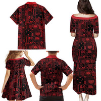 Dark Samoa Manuia Le Kerisimasi Family Matching Puletasi and Hawaiian Shirt Pacific Patchwork Xmas Vibes LT9 - Polynesian Pride