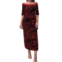 Dark Samoa Manuia Le Kerisimasi Family Matching Puletasi and Hawaiian Shirt Pacific Patchwork Xmas Vibes LT9 Mom's Dress Red - Polynesian Pride