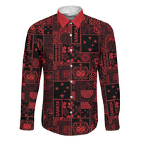 Dark Samoa Manuia Le Kerisimasi Family Matching Summer Maxi Dress and Hawaiian Shirt Pacific Patchwork Xmas Vibes LT9 Dad's Shirt - Long Sleeve Red - Polynesian Pride