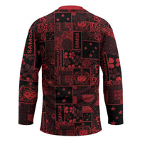 Dark Samoa Manuia Le Kerisimasi Hockey Jersey Pacific Patchwork Xmas Vibes LT9 - Polynesian Pride