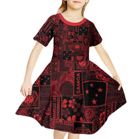 Dark Samoa Manuia Le Kerisimasi Kid Short Sleeve Dress Pacific Patchwork Xmas Vibes - Polynesian Pride