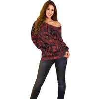 Dark Samoa Manuia Le Kerisimasi Off Shoulder Sweater Pacific Patchwork Xmas Vibes - Polynesian Pride