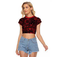 Dark Samoa Manuia Le Kerisimasi Raglan Cropped T Shirt Pacific Patchwork Xmas Vibes LT9 Female Red - Polynesian Pride
