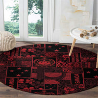 Dark Samoa Manuia Le Kerisimasi Round Carpet Pacific Patchwork Xmas Vibes - Polynesian Pride