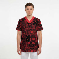 Dark Samoa Manuia Le Kerisimasi Scrub Top Pacific Patchwork Xmas Vibes - Polynesian Pride