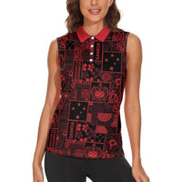 Dark Samoa Manuia Le Kerisimasi Women Sleeveless Polo Shirt Pacific Patchwork Xmas Vibes - Polynesian Pride