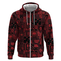 Dark Samoa Manuia Le Kerisimasi Zip Hoodie Pacific Patchwork Xmas Vibes - Polynesian Pride