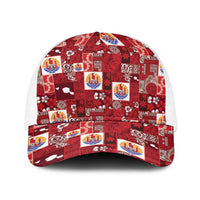 Tahiti Oaoa I Teie Noera Baseball Net Cap Pacific Patchwork Xmas Vibes LT9 One Size White Red - Polynesian Pride