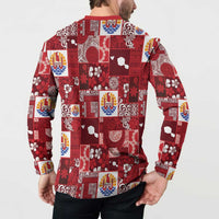 Tahiti Oaoa I Teie Noera Button Sweatshirt Pacific Patchwork Xmas Vibes - Polynesian Pride