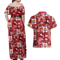 Tahiti Oaoa I Teie Noera Couples Matching Off Shoulder Maxi Dress and Hawaiian Shirt Pacific Patchwork Xmas Vibes - Polynesian Pride