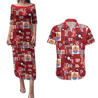 Tahiti Oaoa I Teie Noera Couples Matching Puletasi and Hawaiian Shirt Pacific Patchwork Xmas Vibes LT9 Red - Polynesian Pride