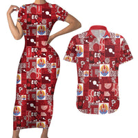 Tahiti Oaoa I Teie Noera Couples Matching Short Sleeve Bodycon Dress and Hawaiian Shirt Pacific Patchwork Xmas Vibes LT9 Red - Polynesian Pride