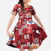 Tahiti Oaoa I Teie Noera Family Matching Long Sleeve Bodycon Dress and Hawaiian Shirt Pacific Patchwork Xmas Vibes LT9 Daughter's Dress Red - Polynesian Pride