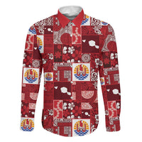 Tahiti Oaoa I Teie Noera Family Matching Long Sleeve Bodycon Dress and Hawaiian Shirt Pacific Patchwork Xmas Vibes LT9 Dad's Shirt - Long Sleeve Red - Polynesian Pride