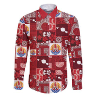 Tahiti Oaoa I Teie Noera Family Matching Off The Shoulder Long Sleeve Dress and Hawaiian Shirt Pacific Patchwork Xmas Vibes LT9 Dad's Shirt - Long Sleeve Red - Polynesian Pride