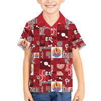 Tahiti Oaoa I Teie Noera Family Matching Off The Shoulder Long Sleeve Dress and Hawaiian Shirt Pacific Patchwork Xmas Vibes LT9 Son's Shirt Red - Polynesian Pride