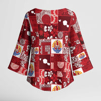 Tahiti Oaoa I Teie Noera Kimono Sleeve Blouse Pacific Patchwork Xmas Vibes - Polynesian Pride