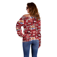 Tahiti Oaoa I Teie Noera Off Shoulder Sweater Pacific Patchwork Xmas Vibes - Polynesian Pride