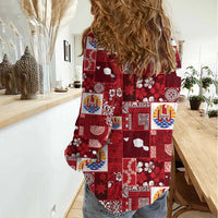 Tahiti Oaoa I Teie Noera Women Casual Shirt Pacific Patchwork Xmas Vibes - Polynesian Pride