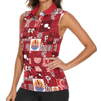 Tahiti Oaoa I Teie Noera Women Sleeveless Polo Shirt Pacific Patchwork Xmas Vibes - Polynesian Pride