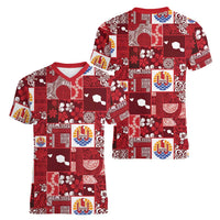 Tahiti Oaoa I Teie Noera Women V-Neck T-Shirt Pacific Patchwork Xmas Vibes LT9 - Polynesian Pride