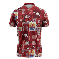 Tahiti Oaoa I Teie Noera Zipper Polo Shirt Pacific Patchwork Xmas Vibes - Polynesian Pride