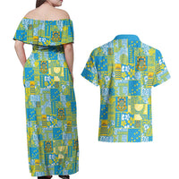 Tuvalu Manuia te Kilisimasi Couples Matching Off Shoulder Maxi Dress and Hawaiian Shirt Pacific Patchwork Xmas Vibes LT9 - Polynesian Pride