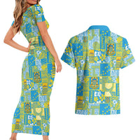 Tuvalu Manuia te Kilisimasi Couples Matching Short Sleeve Bodycon Dress and Hawaiian Shirt Pacific Patchwork Xmas Vibes - Polynesian Pride