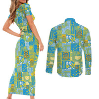 Tuvalu Manuia te Kilisimasi Couples Matching Short Sleeve Bodycon Dress and Long Sleeve Button Shirt Pacific Patchwork Xmas Vibes LT9 - Polynesian Pride