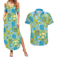 Tuvalu Manuia te Kilisimasi Couples Matching Summer Maxi Dress and Hawaiian Shirt Pacific Patchwork Xmas Vibes LT9 Green - Polynesian Pride