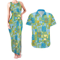 Tuvalu Manuia te Kilisimasi Couples Matching Tank Maxi Dress and Hawaiian Shirt Pacific Patchwork Xmas Vibes LT9 Green - Polynesian Pride