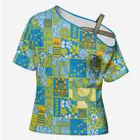 Tuvalu Manuia te Kilisimasi Cross Shoulder Shirt Pacific Patchwork Xmas Vibes - Polynesian Pride