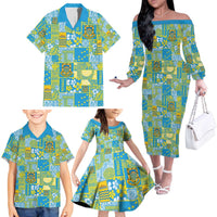 Tuvalu Manuia te Kilisimasi Family Matching Off The Shoulder Long Sleeve Dress and Hawaiian Shirt Pacific Patchwork Xmas Vibes - Polynesian Pride