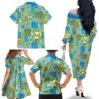 Tuvalu Manuia te Kilisimasi Family Matching Off The Shoulder Long Sleeve Dress and Hawaiian Shirt Pacific Patchwork Xmas Vibes - Polynesian Pride