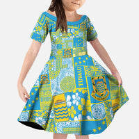 Tuvalu Manuia te Kilisimasi Family Matching Puletasi and Hawaiian Shirt Pacific Patchwork Xmas Vibes LT9 Daughter's Dress Green - Polynesian Pride