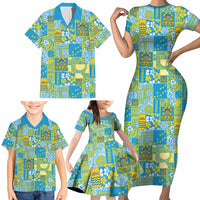 Tuvalu Manuia te Kilisimasi Family Matching Short Sleeve Bodycon Dress and Hawaiian Shirt Pacific Patchwork Xmas Vibes - Polynesian Pride
