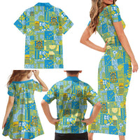Tuvalu Manuia te Kilisimasi Family Matching Short Sleeve Bodycon Dress and Hawaiian Shirt Pacific Patchwork Xmas Vibes - Polynesian Pride