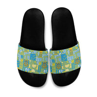 Tuvalu Manuia te Kilisimasi Slide Sandals Pacific Patchwork Xmas Vibes - Polynesian Pride