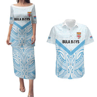 Fiji Football Custom Couples Matching Puletasi and Hawaiian Shirt Bula Boys Go Champions LT9 Blue - Polynesian Pride