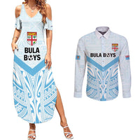 Fiji Football Custom Couples Matching Summer Maxi Dress and Long Sleeve Button Shirt Bula Boys Go Champions LT9 Blue - Polynesian Pride