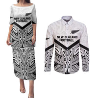 New Zealand Football Custom Couples Matching Puletasi and Long Sleeve Button Shirt All White Fern Go Champions LT9 White - Polynesian Pride