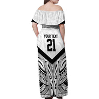 New Zealand Football Custom Family Matching Off Shoulder Maxi Dress and Hawaiian Shirt All White Fern Go Champions LT9 - Polynesian Pride