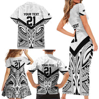New Zealand Football Custom Family Matching Short Sleeve Bodycon Dress and Hawaiian Shirt All White Fern Go Champions LT9 - Polynesian Pride