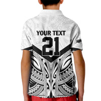 New Zealand Football Custom Kid Polo Shirt All White Fern Go Champions