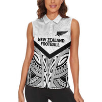New Zealand Football Custom Women Sleeveless Polo Shirt All White Fern Go Champions