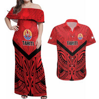 Tahiti Football Custom Couples Matching Off Shoulder Maxi Dress and Hawaiian Shirt Toa Aito Go Champions LT9 Red - Polynesian Pride