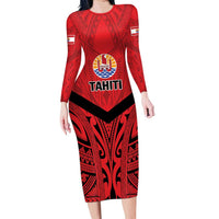 Tahiti Football Custom Family Matching Long Sleeve Bodycon Dress and Hawaiian Shirt Toa Aito Go Champions LT9 Mom's Dress Red - Polynesian Pride